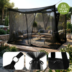 Sekey Moskitonetz Pavillon Schwarz 3,5×2,5×2,5 m – Großes Fliegennetz für Pergola & Terrasse, Robuster Mückenschutz Garten Outdoor mit Zubehör