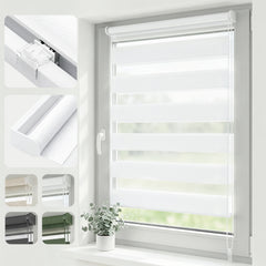 Salcar Doppelrollo Klemmfix Weiß – Duo Rollo ohne Bohren für Fenster, Zebra Rollo mit Metallkern-Halterungen, Stufenloser Sicht- und Sonnenschutz