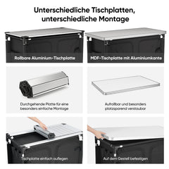 Sekey Campingschrank faltbar mit Tischplatte, Campingküche Outdoor 79 x 48 x 96 cm, Campingküche mit 6 Fächern, Aluminiumgestell, MDF-Arbeitsplatte, für Camping, Wohnmobil & Garten