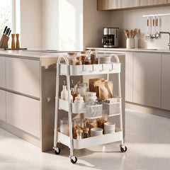 Sekey Rollwagen Küche 30 cm – Schmaler Servierwagen aus Metall mit Rollen, 3 Ablagen, 2 Metallkörben & 4 Haken