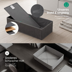 Sekey Schubladen-Organizer 4er Set 22 × 51 × 11 cm – Faltbare Kleiderschrank Organizer aus Vliesstoff mit stabiler Bodenplatte, Aufbewahrungsbox für Kleidung, Unterwäsche, T-Shirts & Accessoires