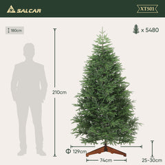 Salcar Premium Künstlicher Weihnachtsbaum aus 100 % PE Spritzguss – Realistischer Fichtenbaum mit naturgetreuem Stamm, stabilem Holzständer und Aufbewahrungsbeutel – 180 cm / 210 cm