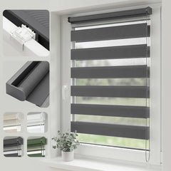 Salcar Doppelrollo Klemmfix Grau – Duo Rollo ohne Bohren für Fenster, Zebra Rollo mit Metallkern-Halterungen, Moderner Sicht- und Sonnenschutz
