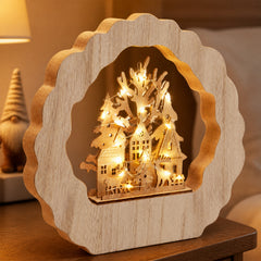Salcar LED Schwibbogen aus Holz, 3D Weihnachtsdeko mit Weihnachtsdorf, 20 warmweiße LEDs, batteriebetriebener Lichterbogen für Fensterbank, Regal & Sideboard