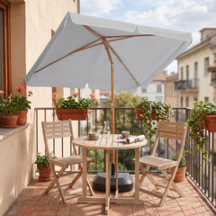 Sekey Sonnenschirm Balkon 200x125 cm rechteckig in Holzoptik – höhenverstellbar, neigbar mit Aluminium-Drehgelenk, UV50+ Polyester, Push-Up-System für Balkon, Terrasse & Garten