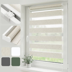 Salcar Doppelrollo Klemmfix Leinenoptik Beige – Duo Rollo ohne Bohren für Fenster, Zebra Rollo mit natürlicher Leinenstruktur und Sichtschutz