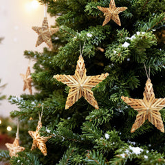 SALCAR Set of 6 Handmade Straw Stars – Natural Christmas Tree Decorations Made of Straw, Five-Pointed Stars for Christmas Tree &amp; Advent Decoration