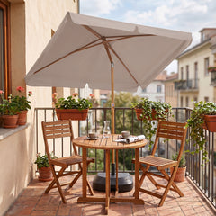 Sekey Sonnenschirm Balkon 200x125 cm rechteckig in Holzoptik – höhenverstellbar, neigbar mit Aluminium-Drehgelenk, UV50+ Polyester, Push-Up-System für Balkon, Terrasse & Garten