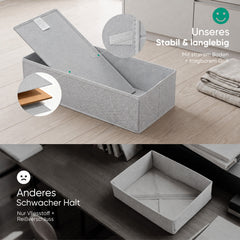 Sekey Schubladen Organizer 2er Set – Faltbare Aufbewahrungsboxen aus Vliesstoff für Kleidung, Unterwäsche & Accessoires, 22 x 51 x 11 cm, Hellgrau Leinenoptik