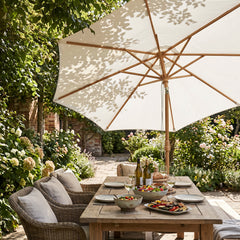 Sekey Sonnenschirm Ø300 cm in Holzoptik – mit Auto-Kippfunktion, 180g/m² Polyester UV50+, Eisenmast 48 mm & 8 Stahlstreben, großer Gartenschirm für Balkon, Terrasse & Garten