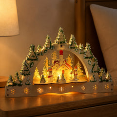 Salcar LED Schwibbogen aus Holz, 3D Weihnachtsdeko mit verschneiter Altstadt und Fachwerkhäusern, 13 warmweiße LEDs, batteriebetriebener Lichterbogen für Tisch, Fensterbank & Sideboard