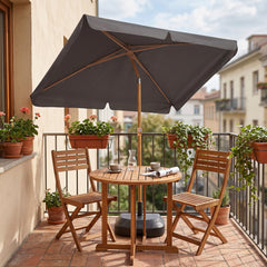 Sekey Sonnenschirm Balkon 200x125 cm rechteckig in Holzoptik – höhenverstellbar, neigbar mit Aluminium-Drehgelenk, UV50+ Polyester, Push-Up-System für Balkon, Terrasse & Garten