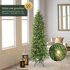 Salcar Schmaler Kunst-Weihnachtsbaum 180 cm – Realistischer Pencil Christbaum mit warmweißen LEDs, grüner Tannenbaum aus PE & PVC Salcar