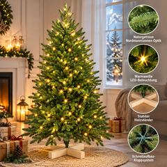Salcar 180/210cmArtificial Christmas tree, noble fir, with 450/650 LEDs and 1150/1486 PE branches and 472/728 PVC branches 