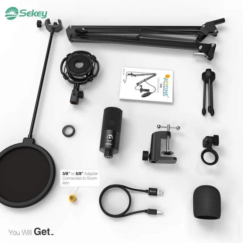 Fifine USB Kondensator Mikrofon mit Arm, Popfilter und Shock Mount, T669 Sekey