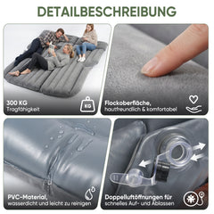 Sekey Auto-Luftmatratze mit 12V-Pumpe – SUV Matratze für 2–3 Personen, 185×144×12 cm, 6 Luftkammern, Tragbare Campingmatratze für Auto, Van, Kombi & Reisen