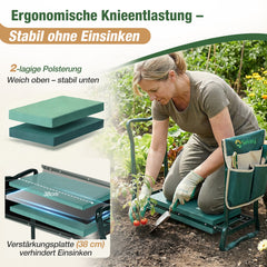 Sekey Höhenverstellbare Kniebank für Gartenarbeit Belastbarkeit 160KG, Gartenhocker Klappbar mit Werkzeugtaschen, Knie Komfort Garten, Grün