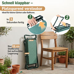 Sekey Höhenverstellbare Kniebank für Gartenarbeit Belastbarkeit 160KG, Gartenhocker Klappbar mit Werkzeugtaschen, Knie Komfort Garten, Grün