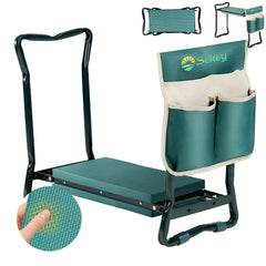 Sekey Höhenverstellbare Kniebank für Gartenarbeit Belastbarkeit 160KG, Gartenhocker Klappbar mit Werkzeugtaschen, Knie Komfort Garten, Grün