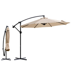 Sekey® Ampelschirm 300 cm mit Kurbel – UV50+ Sonnenschirm Gartenschirm, stabiler Alu-Marktschirm mit 8 Streben, Beige / Grau / Weiß