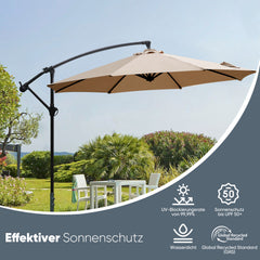 Sekey® Ampelschirm 300 cm mit Kurbel – UV50+ Sonnenschirm Gartenschirm, stabiler Alu-Marktschirm mit 8 Streben, Beige / Grau / Weiß