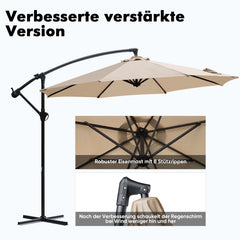 Sekey® Ampelschirm 300 cm mit Kurbel – UV50+ Sonnenschirm Gartenschirm, stabiler Alu-Marktschirm mit 8 Streben, Beige / Grau / Weiß
