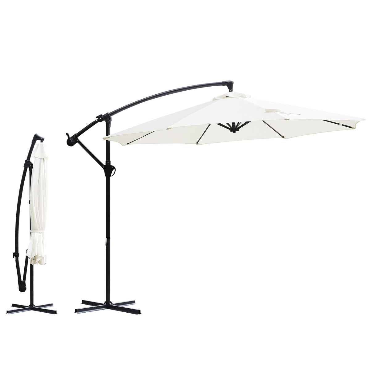 Sekey® Ampelschirm 300 cm mit Kurbel – UV50+ Sonnenschirm Gartenschirm, stabiler Alu-Marktschirm mit 8 Streben, Beige / Grau / Weiß