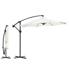 Sekey® Ampelschirm 300 cm mit Kurbel – UV50+ Sonnenschirm Gartenschirm, stabiler Alu-Marktschirm mit 8 Streben, Beige / Grau / Weiß