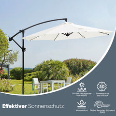 Sekey® Ampelschirm 300 cm mit Kurbel – UV50+ Sonnenschirm Gartenschirm, stabiler Alu-Marktschirm mit 8 Streben, Beige / Grau / Weiß