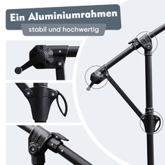 Sekey® Ampelschirm 300 cm mit Kurbel – UV50+ Sonnenschirm Gartenschirm, stabiler Alu-Marktschirm mit 8 Streben, Beige / Grau / Weiß