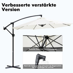 Sekey® Ampelschirm 300 cm mit Kurbel – UV50+ Sonnenschirm Gartenschirm, stabiler Alu-Marktschirm mit 8 Streben, Beige / Grau / Weiß