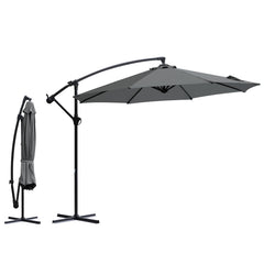 Sekey® Ampelschirm 300 cm mit Kurbel – UV50+ Sonnenschirm Gartenschirm, stabiler Alu-Marktschirm mit 8 Streben, Beige / Grau / Weiß