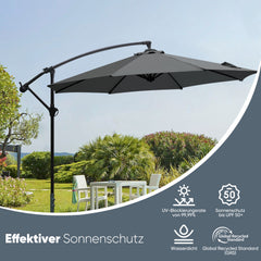 Sekey® Ampelschirm 300 cm mit Kurbel – UV50+ Sonnenschirm Gartenschirm, stabiler Alu-Marktschirm mit 8 Streben, Beige / Grau / Weiß