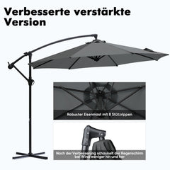 Sekey® Ampelschirm 300 cm mit Kurbel – UV50+ Sonnenschirm Gartenschirm, stabiler Alu-Marktschirm mit 8 Streben, Beige / Grau / Weiß