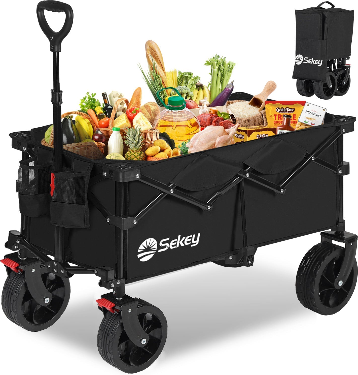 Sekey 4020 Faltbarer Bollerwagen 150kg mit Bremsen & Breitreifen – Robuster Handwagen für Gelände & Outdoor Sekey