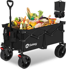 Sekey XXL Bollerwagen Faltbar 150L – Mit Bremsen, 150 kg Tragkraft, Breite All-Terrain-Reifen, Patentierter 4-Wege-Faltmechanismus, Kein Aufbau nötig (Modell 4020)