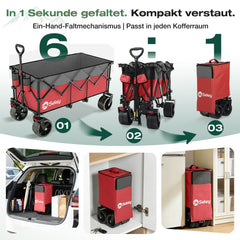 Sekey 300L / 150KG Foldable Handcart, Patented Foldable from Four Directions, with Brakes and Extra Wide Wheels