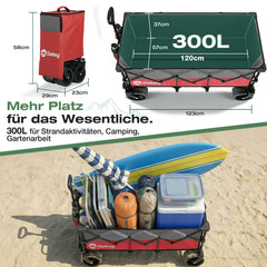 Sekey 300L / 150KG Foldable Handcart, Patented Foldable from Four Directions, with Brakes and Extra Wide Wheels