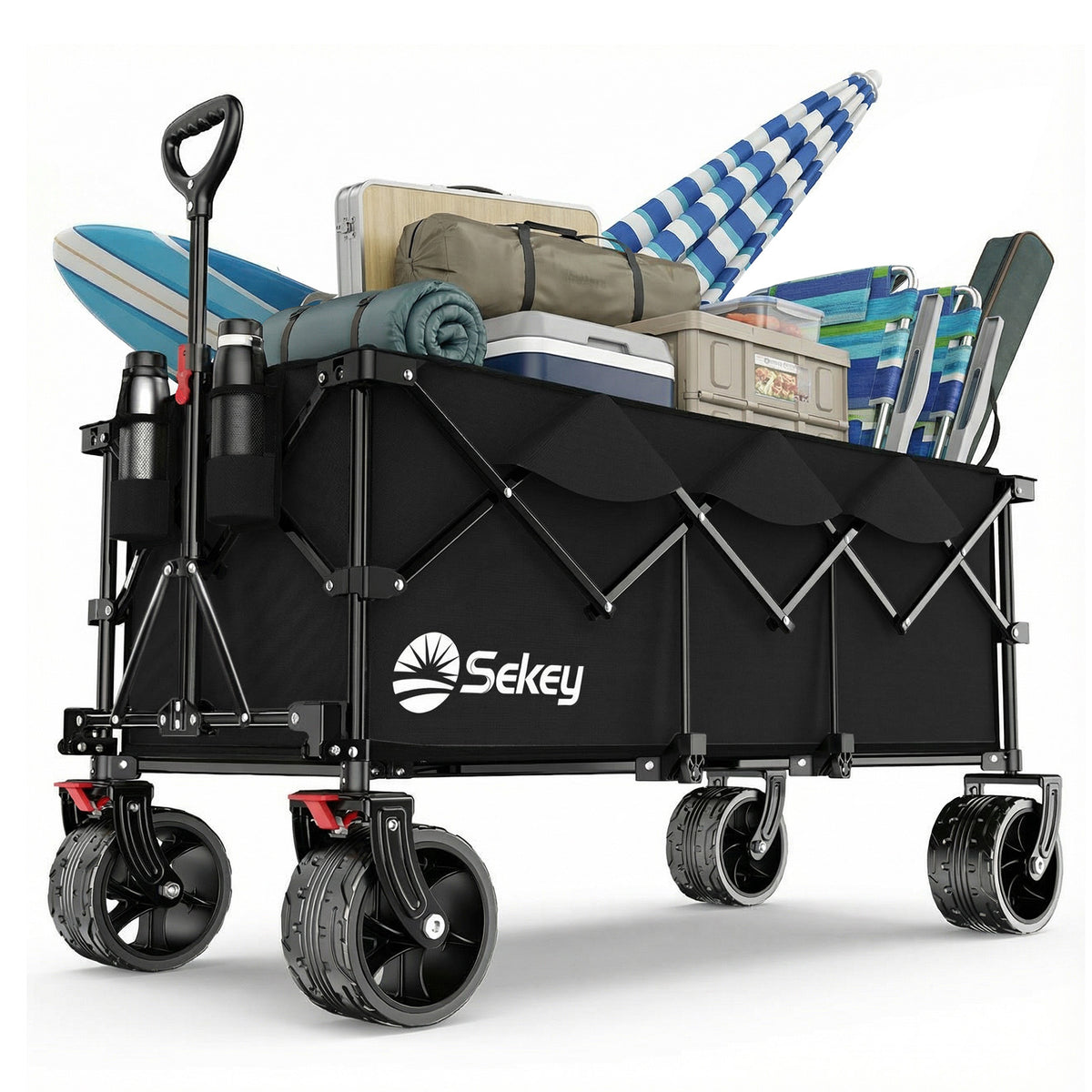 Sekey 300L / 150KG Foldable Handcart, Patented Foldable from Four Directions, with Brakes and Extra Wide Wheels