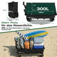 Sekey 300L / 150KG Foldable Handcart, Patented Foldable from Four Directions, with Brakes and Extra Wide Wheels