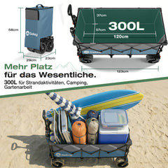 Sekey 300L / 150KG Foldable Handcart, Patented Foldable from Four Directions, with Brakes and Extra Wide Wheels