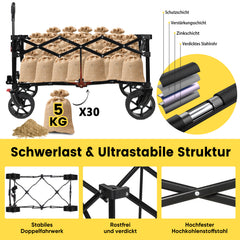 Sekey XXL Bollerwagen Faltbar 150L – Mit Bremsen, 150 kg Tragkraft, Breite All-Terrain-Reifen, Patentierter 4-Wege-Faltmechanismus, Kein Aufbau nötig (Modell 4020)