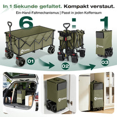 Sekey 300L / 150KG Foldable Handcart, Patented Foldable from Four Directions, with Brakes and Extra Wide Wheels