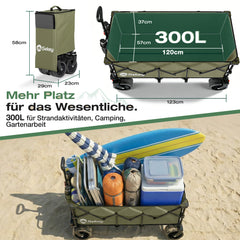 Sekey 300L / 150KG Foldable Handcart, Patented Foldable from Four Directions, with Brakes and Extra Wide Wheels