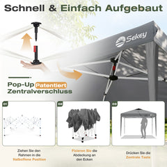 Sekey Pop Up Pavillon 3x3 m Wasserdicht & Winterfest – Faltpavillon mit One-Touch Aufbau, stabiler Gartenpavillon mit Belüftung, UV-Schutz 50+, Partyzelt inkl. Zubehör