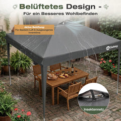 Sekey Pop Up Pavillon 3x3 m Wasserdicht & Winterfest – Faltpavillon mit One-Touch Aufbau, stabiler Gartenpavillon mit Belüftung, UV-Schutz 50+, Partyzelt inkl. Zubehör