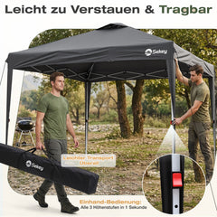 Sekey Pop Up Pavillon 3x3 m Wasserdicht & Winterfest – Faltpavillon mit One-Touch Aufbau, stabiler Gartenpavillon mit Belüftung, UV-Schutz 50+, Partyzelt inkl. Zubehör