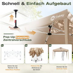 Sekey Pop Up Pavillon 3x3 m Wasserdicht & Winterfest – Faltpavillon mit One-Touch Aufbau, stabiler Gartenpavillon mit Belüftung, UV-Schutz 50+, Partyzelt inkl. Zubehör