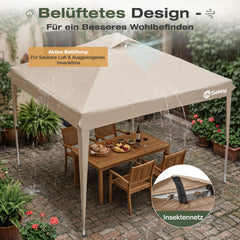 Sekey Pop Up Pavillon 3x3 m Wasserdicht & Winterfest – Faltpavillon mit One-Touch Aufbau, stabiler Gartenpavillon mit Belüftung, UV-Schutz 50+, Partyzelt inkl. Zubehör