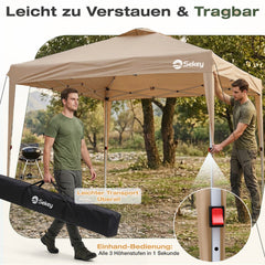 Sekey Pop Up Pavillon 3x3 m Wasserdicht & Winterfest – Faltpavillon mit One-Touch Aufbau, stabiler Gartenpavillon mit Belüftung, UV-Schutz 50+, Partyzelt inkl. Zubehör